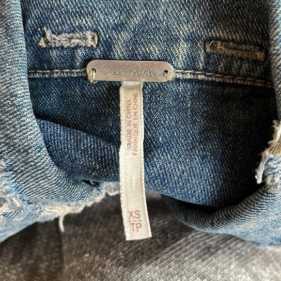 Free People Distressed Denim Knit Sleeves Jean Jacket - Picture 11 of 16